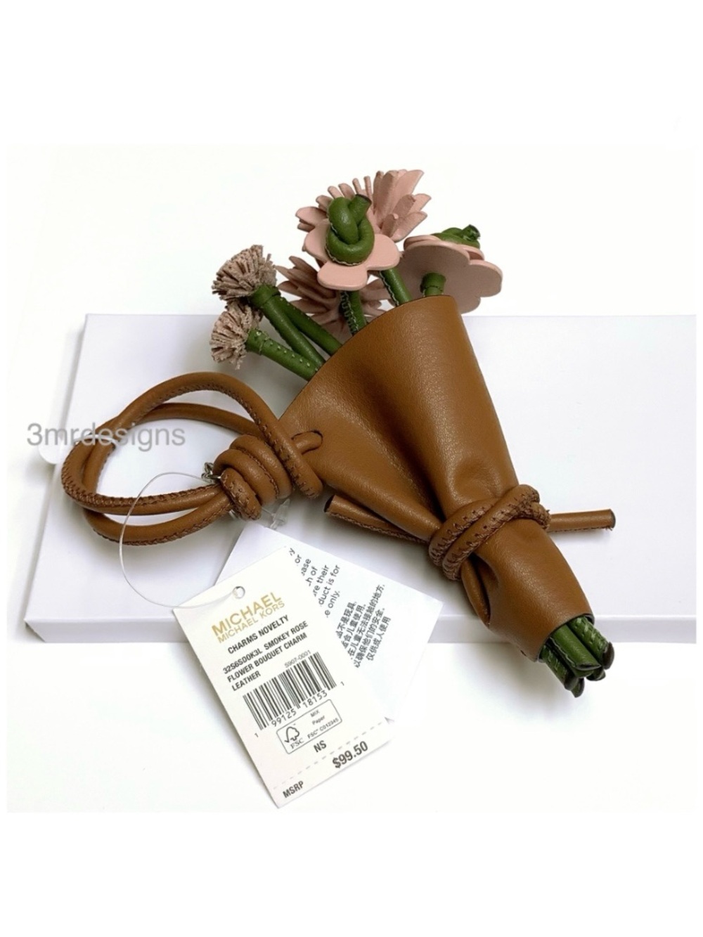 NWT MICHAEL KORS Smooth Leather Floral Bouquet Leather Loop Bag Charm/Key Chain - Picture 8 of 11